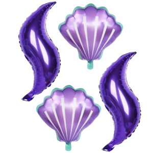 8 pcs mermaid tail balloons and seashell balloons 25.5 inch large purple mermaid tail foil balloons for wedding summer beach mermaid sea themed birthday party decorations supplies