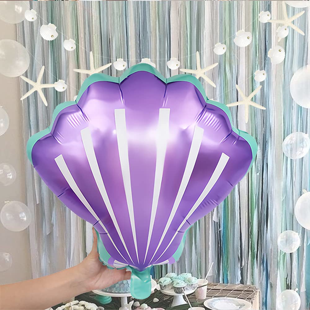 8 Pcs Mermaid Tail Balloons and Seashell Balloons 25.5 inch Large Purple Mermaid Tail Foil Balloons for Wedding Summer Beach Mermaid Sea Themed Birthday Party Decorations Supplies