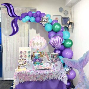 8 Pcs Mermaid Tail Balloons and Seashell Balloons 25.5 inch Large Purple Mermaid Tail Foil Balloons for Wedding Summer Beach Mermaid Sea Themed Birthday Party Decorations Supplies