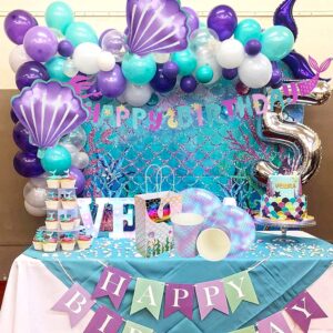 8 Pcs Mermaid Tail Balloons and Seashell Balloons 25.5 inch Large Purple Mermaid Tail Foil Balloons for Wedding Summer Beach Mermaid Sea Themed Birthday Party Decorations Supplies