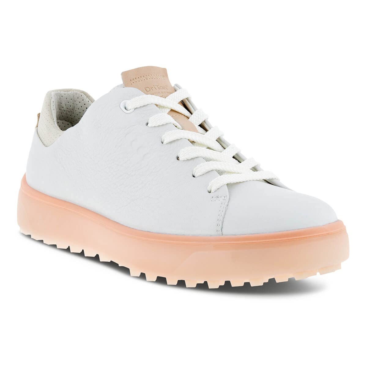 ECCO Women's Tray Hybrid Hydromax Water-Resistant Golf Shoe, Bright White/Peach Nectar, 6-6.5