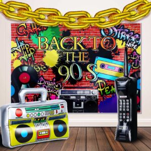 90s party decorations supplies includes inflatable radio boombox backdrop inflatable mobile phone and 16 inch gold foil chain balloons for cosplay prop hip hop party