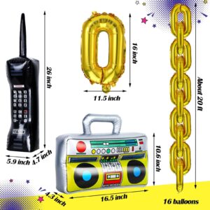 90s Party Decorations Supplies Includes Inflatable Radio Boombox Backdrop Inflatable Mobile Phone and 16 Inch Gold Foil Chain Balloons for Cosplay Prop Hip Hop Party