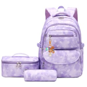 Gradient-Star Backpack and Lunch Bag Set for Girls School Bookbag Box, Lunchbox Combo Girls, Star Print