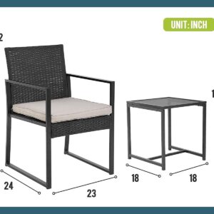 FDW Wicker Bistro Rattan Chair Conversation Sets for Yard Lawn Balcony Poolside Backyard,Black