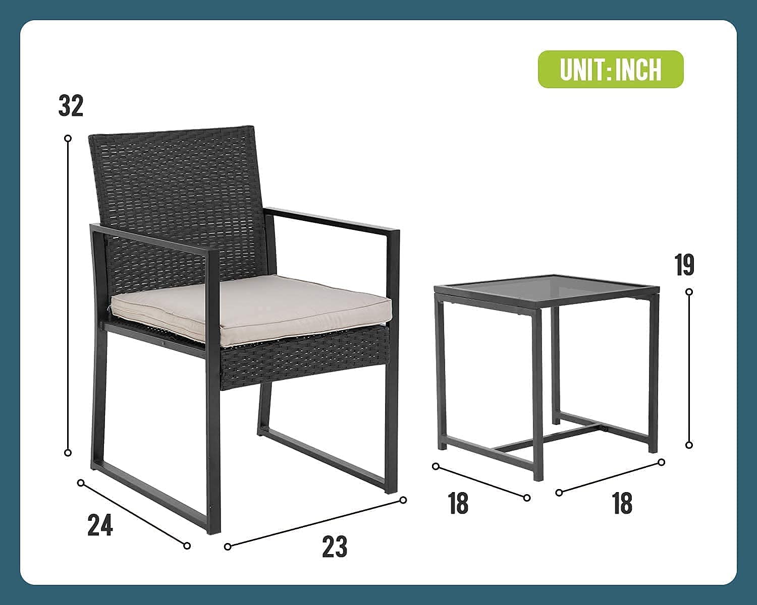 FDW Wicker Bistro Rattan Chair Conversation Sets for Yard Lawn Balcony Poolside Backyard,Black