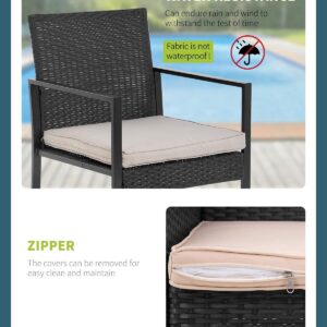 FDW Wicker Bistro Rattan Chair Conversation Sets for Yard Lawn Balcony Poolside Backyard,Black