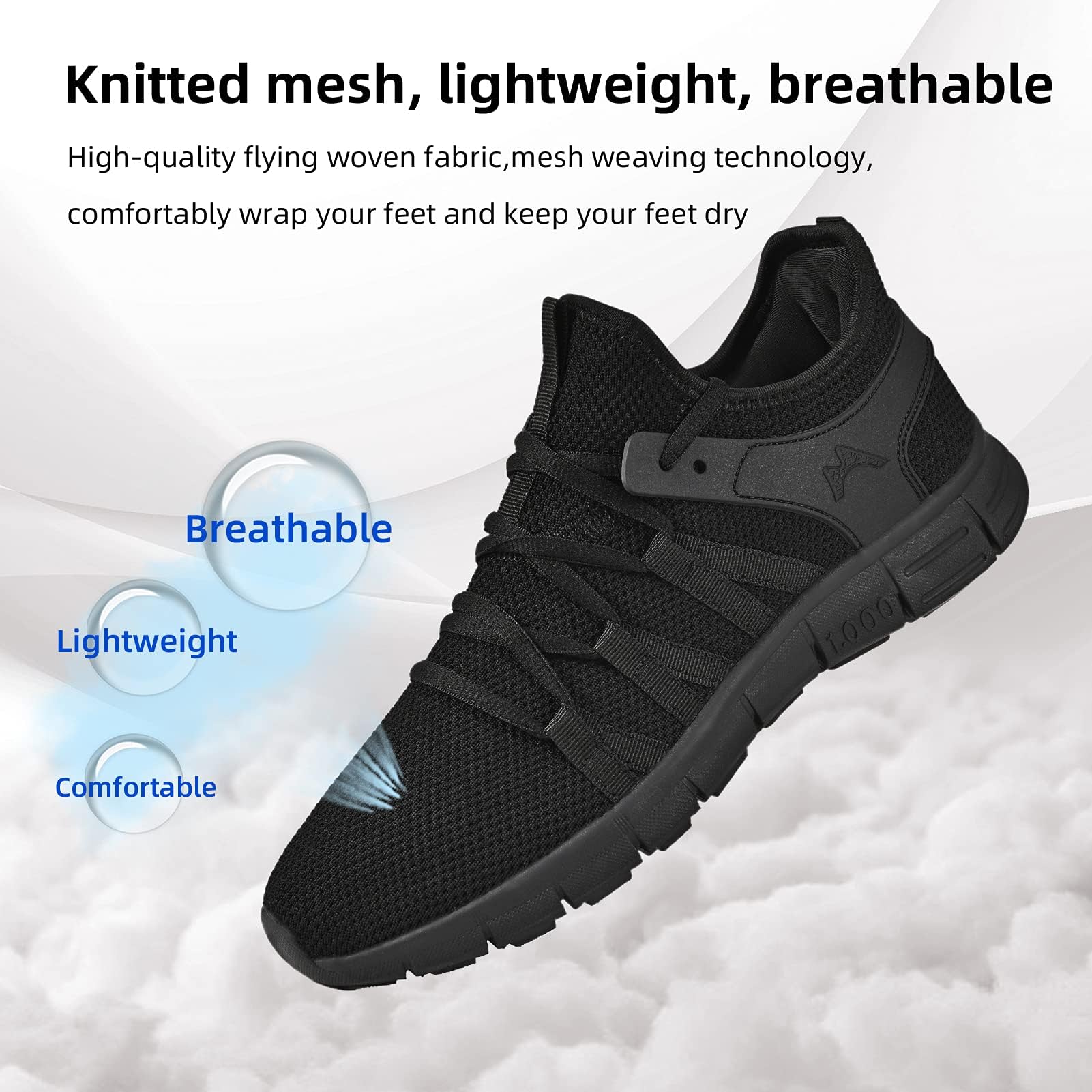 AOE Womens Walking Running Shoes Ultra Lightweight Breathable Mesh Tennis Shoes Non Slip Athletic Workout Gym Sneakers 8women / 7men All Black