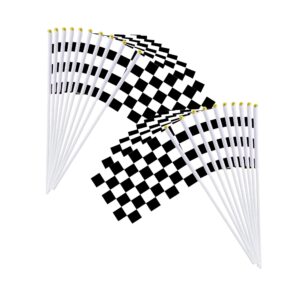 piokio 20 pack 8"x5.5" black and white checkered racing stick flag、racing hand held stick flags, for nascar race party supplies