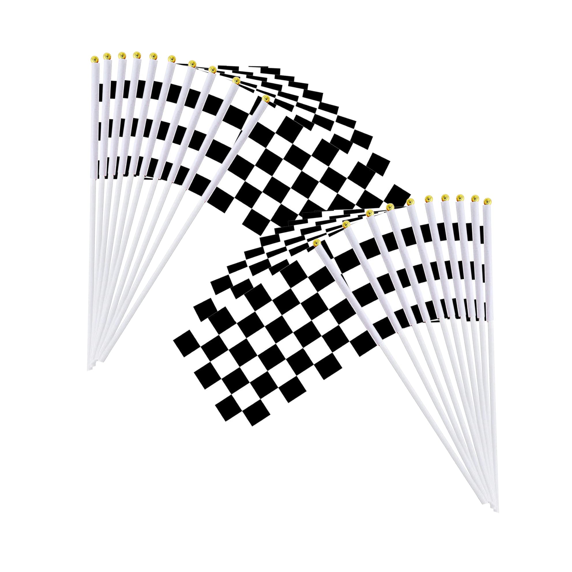 Piokio 20 Pack 8"x5.5" Black and White Checkered Racing Stick Flag、Racing Hand Held Stick Flags, for Nascar Race Party Supplies