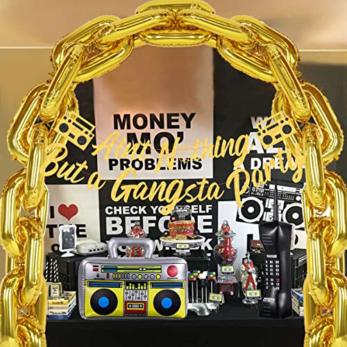 Fangleland Hip Hop Party Decorations Ain't Nothing But a Gangsta Banner Jumbo Chain Balloons Retro 70s 80s 90s Inflatable Radio Boombox Decor