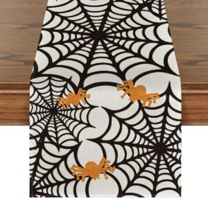 artoid mode spider web table runner, halloween holiday kitchen dining table decoration for indoor outdoor home party decor 13 x 72 inch
