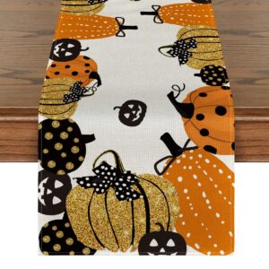 artoid mode halloween jack-o-lantern pumpkin table runner, holiday kitchen dining table decoration for indoor outdoor home party decor 13 x 72 inch