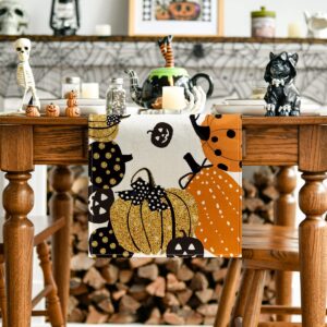 Artoid Mode Halloween Jack-O-Lantern Pumpkin Table Runner, Holiday Kitchen Dining Table Decoration for Indoor Outdoor Home Party Decor 13 x 72 Inch