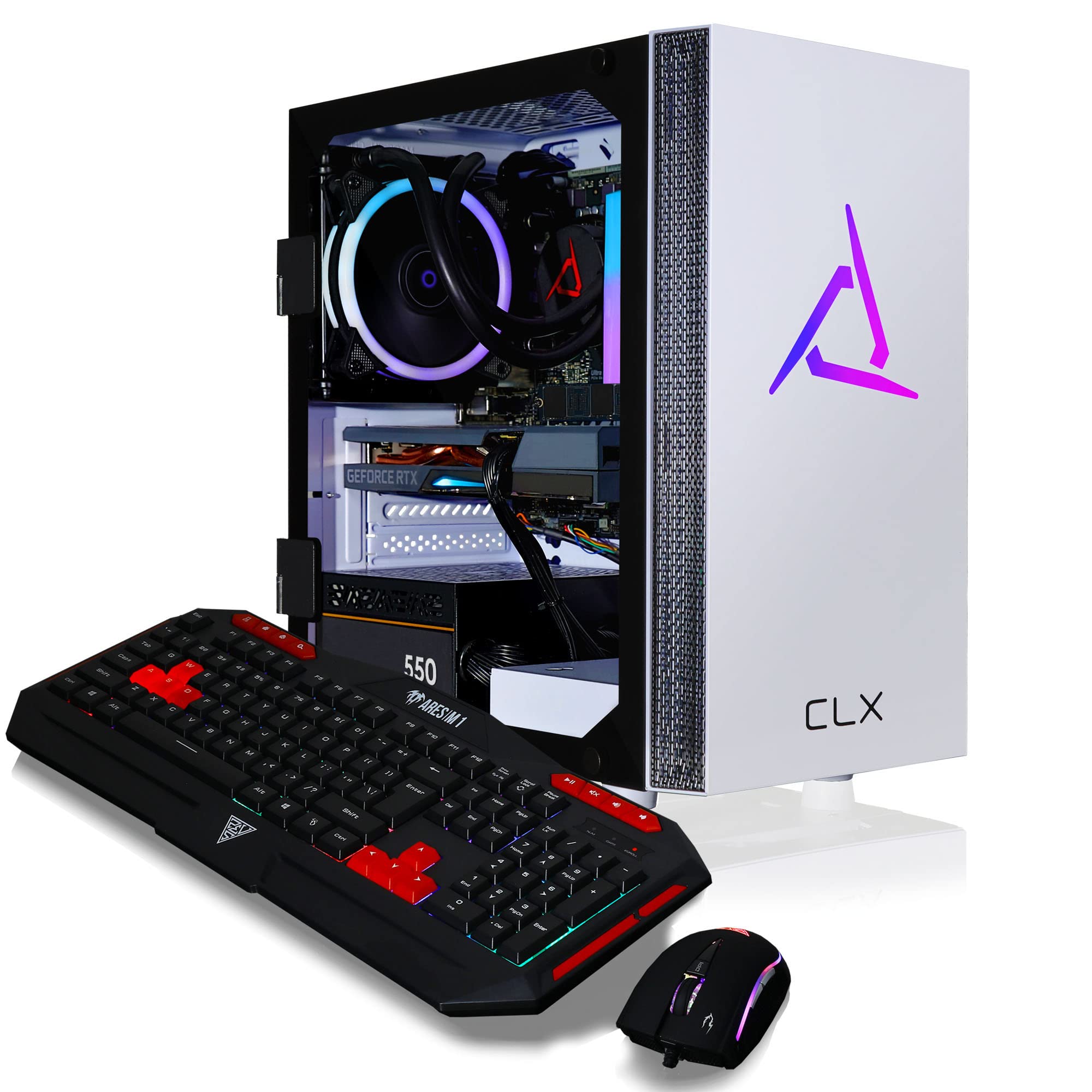 CLX Set Gaming Desktop - Liquid Cooled Intel Core i7 10700F 2.9GHz 8-Core Processor, 16GB DDR4 Memory, GeForce RTX 3060 12GB GDDR6 Graphics, 500GB SSD, 3TB HDD, WiFi, Windows 11 Home 64-bit, White