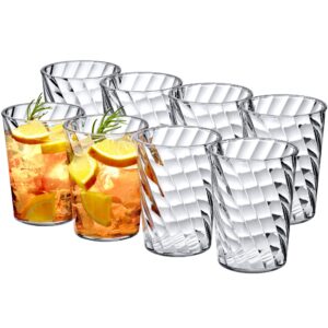 amazing abby - glacier - 14-ounce plastic tumblers (set of 8), plastic drinking glasses, all-clear reusable plastic cups, stackable, bpa-free, shatter-proof, dishwasher-safe
