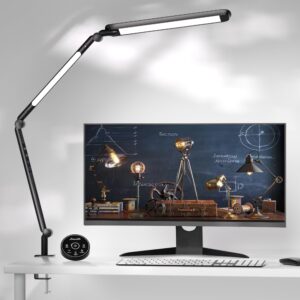 amazlit led desk lamp with clamp, desk light, adjustable brightness & color temperature, modern architect clip on lamp with memory & timer function, clamp light for study, work, home, office, 15w