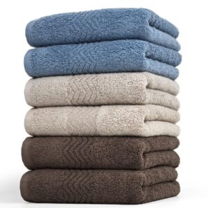 cleanbear ultra soft hand towels 100% cotton face towels - highly absorbent bathroom towels with assorted colors (3 colors 6 pack) - 13 by 28 inches