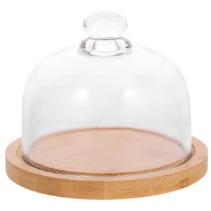 happyyami wood cake stand with glass dome cheese board candy snacks cookies plate cupcake holder salad bowl serving platter for wedding birthday party 6. 5 inch light brown