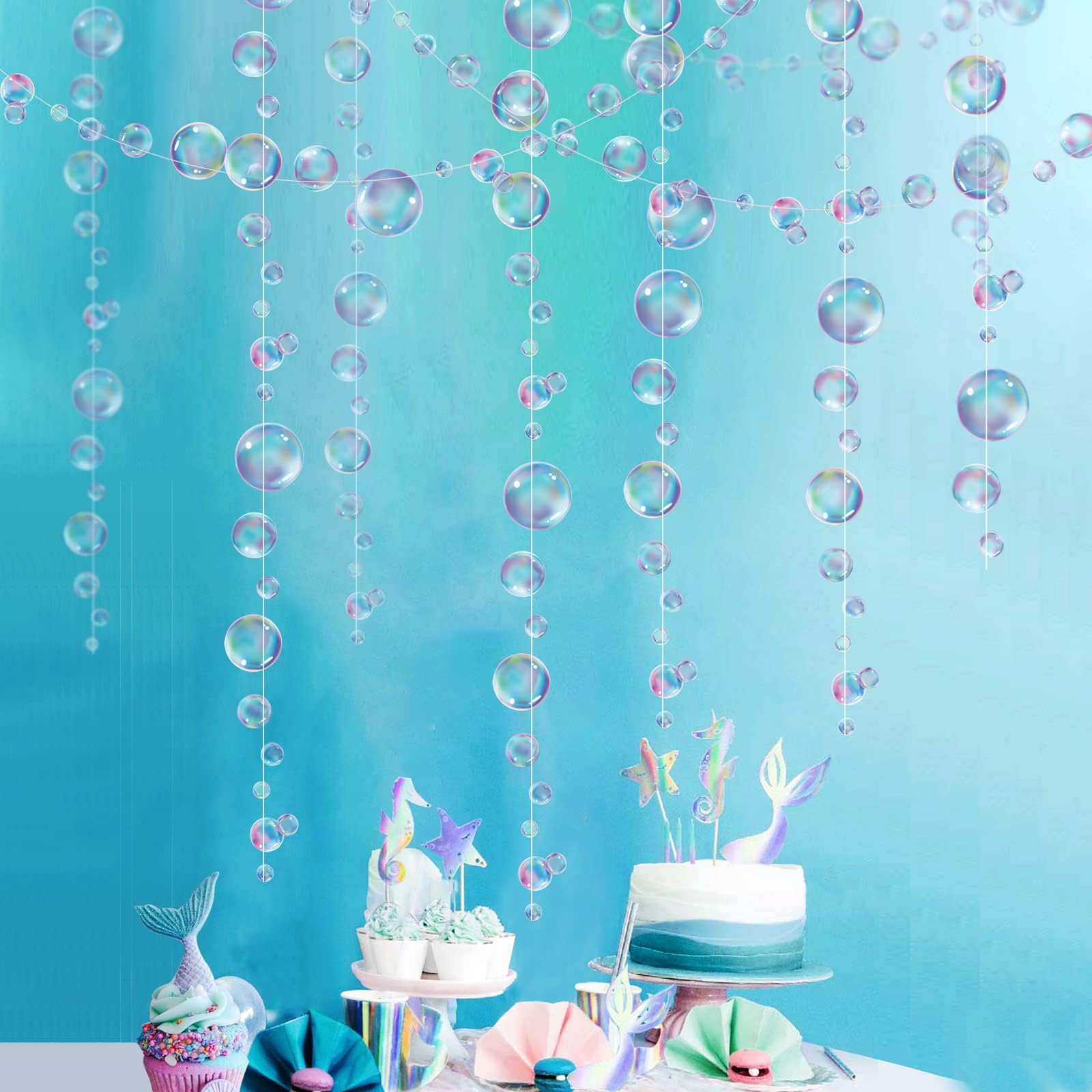 Decor365 Little Mermaid Party Decorations Puple Blue Bubble Garlands Hanging Bubbles Streamer Banner Backdrop Decor Ocean Under The Sea Beach Pool Side Decor Theme Girls Birthday Party Supplies