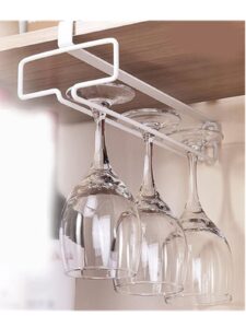 wine glass rack, under cabinet stemware wine glass holder, metal hanging glasses hanger organizer for bar kitchen (white)