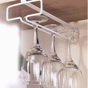 Wine Glass Rack, Under Cabinet Stemware Wine Glass Holder, Metal Hanging Glasses Hanger Organizer for Bar Kitchen (White)