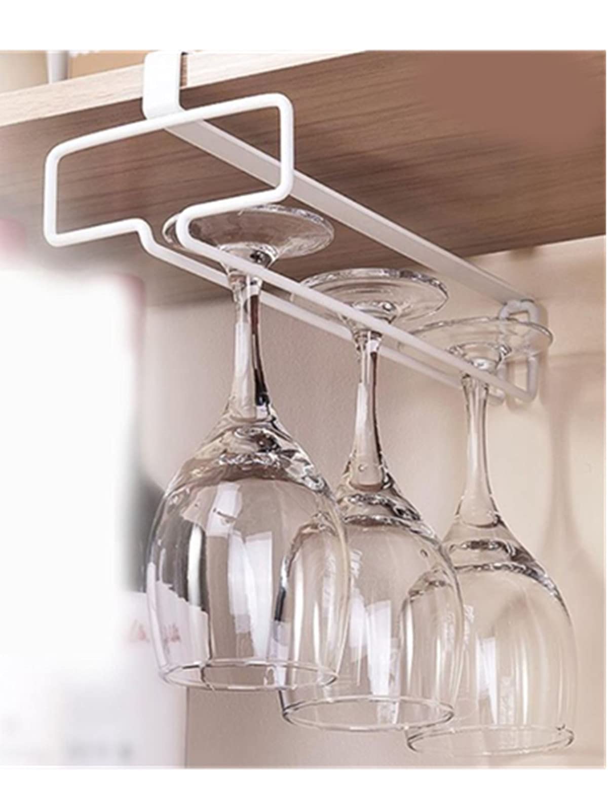 Wine Glass Rack, Under Cabinet Stemware Wine Glass Holder, Metal Hanging Glasses Hanger Organizer for Bar Kitchen (White)