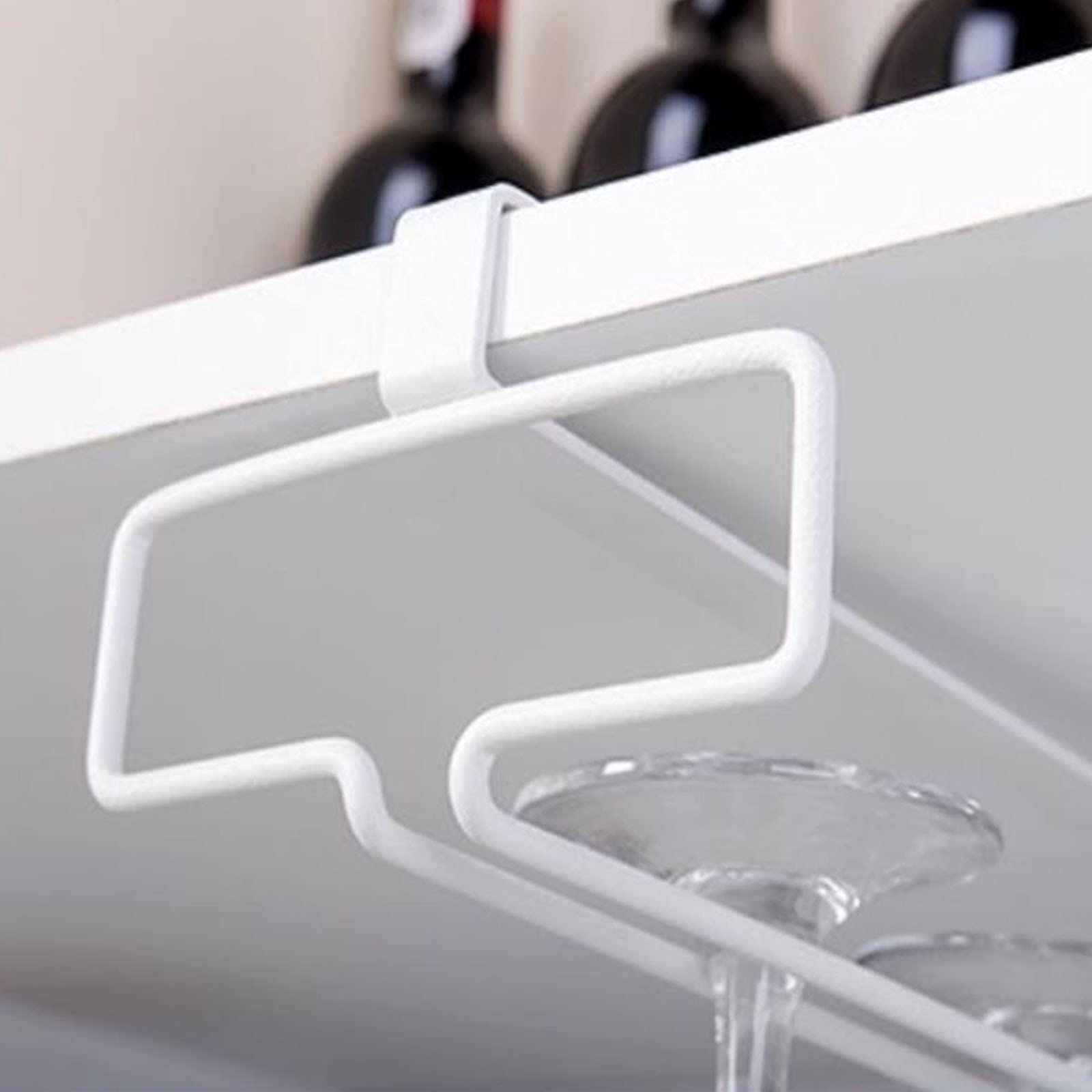 Wine Glass Rack, Under Cabinet Stemware Wine Glass Holder, Metal Hanging Glasses Hanger Organizer for Bar Kitchen (White)