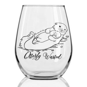dyjybmy otterly wasted wine glass, otter funny wine glass, new mom gift, otter gifts, top birthday present ideas from husband, son, daughter, gag gift idea for her from son, daughter, kids