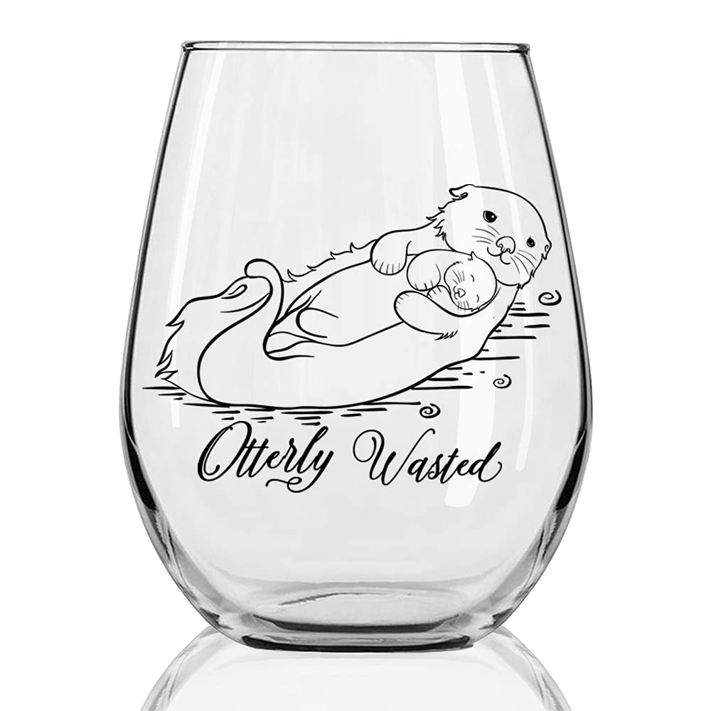 DYJYBMY Otterly Wasted Wine Glass, Otter Funny Wine Glass, New Mom Gift, Otter Gifts, Top Birthday Present Ideas from Husband, Son, Daughter, Gag Gift Idea for Her from Son, Daughter, Kids