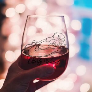 DYJYBMY Otterly Wasted Wine Glass, Otter Funny Wine Glass, New Mom Gift, Otter Gifts, Top Birthday Present Ideas from Husband, Son, Daughter, Gag Gift Idea for Her from Son, Daughter, Kids