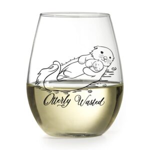 DYJYBMY Otterly Wasted Wine Glass, Otter Funny Wine Glass, New Mom Gift, Otter Gifts, Top Birthday Present Ideas from Husband, Son, Daughter, Gag Gift Idea for Her from Son, Daughter, Kids