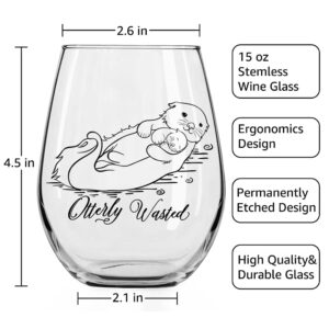 DYJYBMY Otterly Wasted Wine Glass, Otter Funny Wine Glass, New Mom Gift, Otter Gifts, Top Birthday Present Ideas from Husband, Son, Daughter, Gag Gift Idea for Her from Son, Daughter, Kids