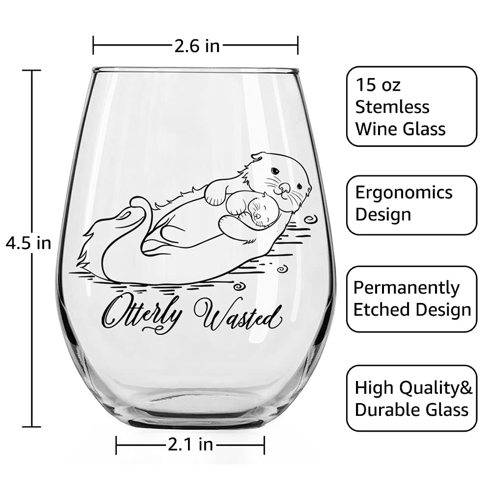 DYJYBMY Otterly Wasted Wine Glass, Otter Funny Wine Glass, New Mom Gift, Otter Gifts, Top Birthday Present Ideas from Husband, Son, Daughter, Gag Gift Idea for Her from Son, Daughter, Kids