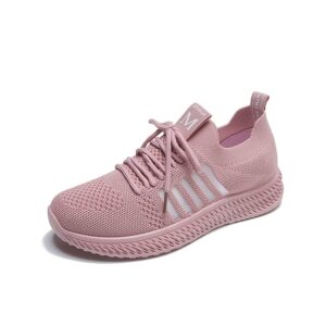 women's walking shoes-breathable mesh flat canvas sneakers, lightweight and comfortable low-top shoes, suitable for tennis, running, leisure gym pink
