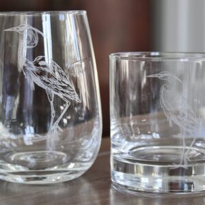 HullSpeed Designs Blue Heron - Set of 2 Stemless Wine Glasses - Laser Engraved