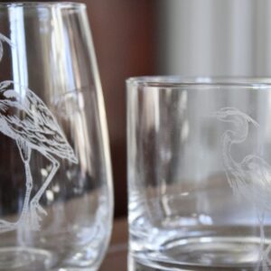 HullSpeed Designs Blue Heron - Set of 2 Stemless Wine Glasses - Laser Engraved