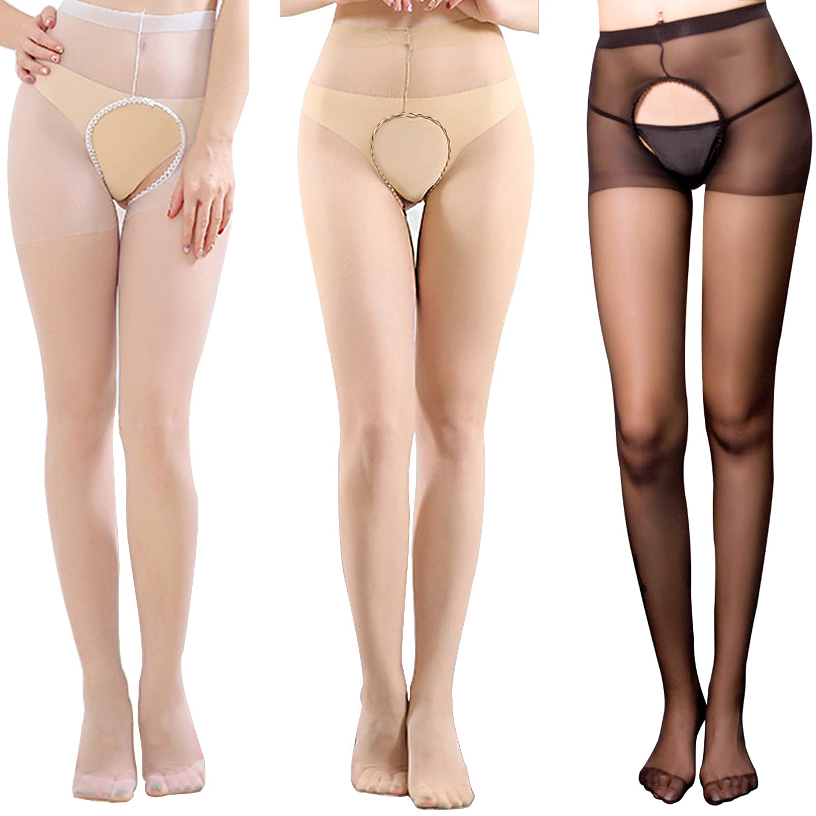 Adove High Waist Pantyhose Sexy Lady Sheer Hollow Out Stockings (Black,white,Nude)