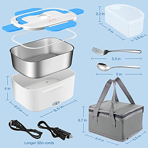 FVW Electric Lunch Box Food Warmer 2 in 1, Portable Food Heater for Car and Home - Leak proof, Lunch Heating Microwave for Truckers with Removable Stainless Steel Container 1.5 L, 110V/12V