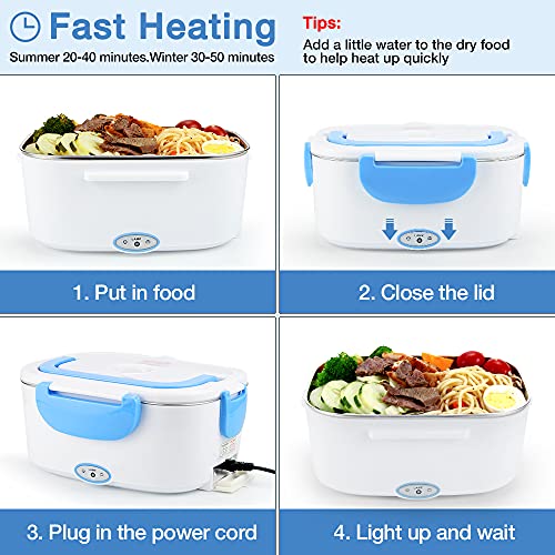 FVW Electric Lunch Box Food Warmer 2 in 1, Portable Food Heater for Car and Home - Leak proof, Lunch Heating Microwave for Truckers with Removable Stainless Steel Container 1.5 L, 110V/12V