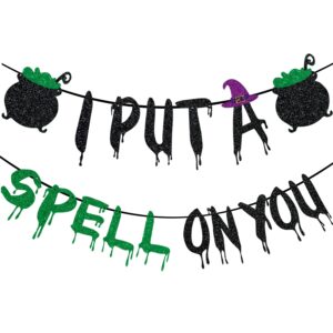 glittery i put a spell on you banner, hocus pocus halloween decorations with witch's poison sign, witch halloween party decorations, hocus pocus decor,halloween party decorations
