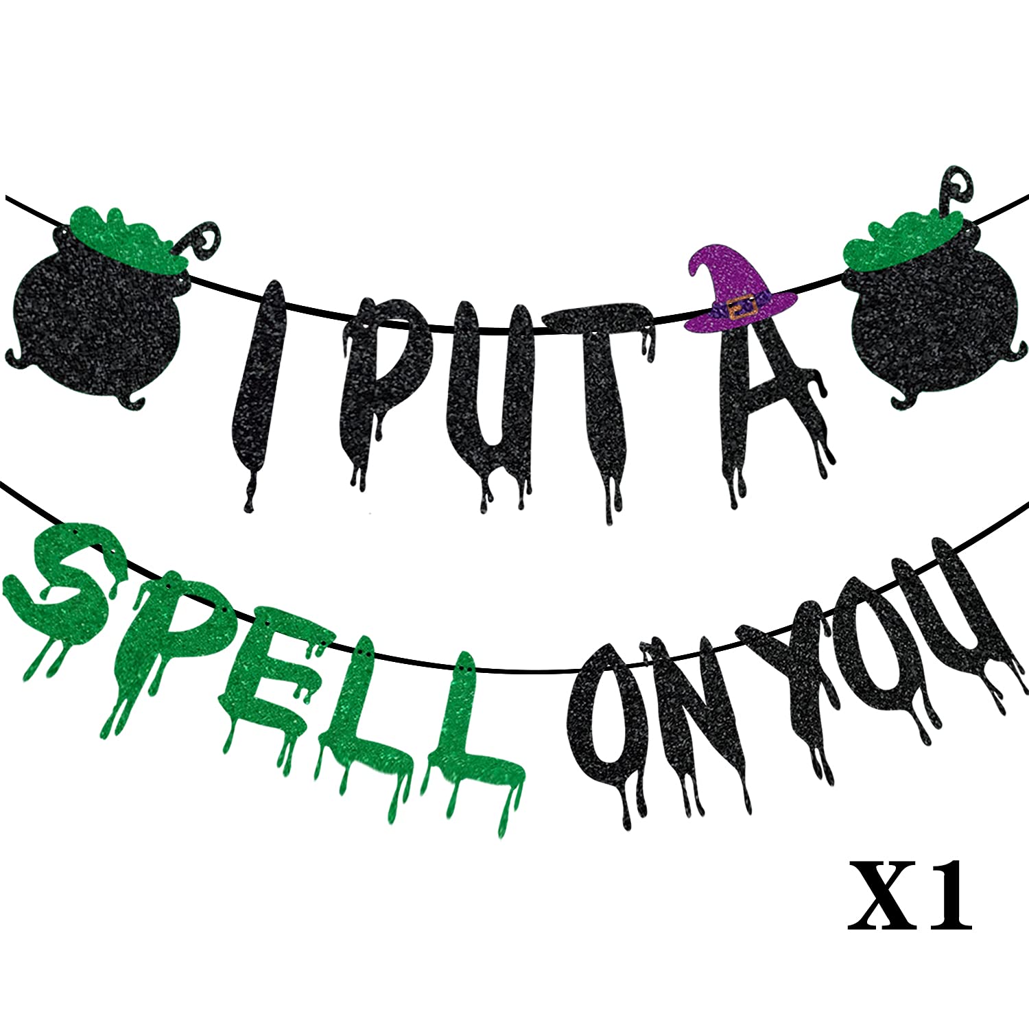 Glittery I PUT A SPELL ON You Banner, Hocus Pocus Halloween Decorations with Witch's Poison Sign, Witch Halloween Party Decorations, Hocus Pocus Decor,Halloween Party Decorations