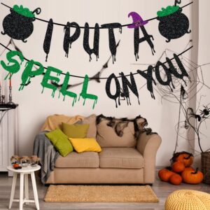 Glittery I PUT A SPELL ON You Banner, Hocus Pocus Halloween Decorations with Witch's Poison Sign, Witch Halloween Party Decorations, Hocus Pocus Decor,Halloween Party Decorations