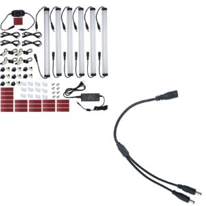 litever super bright slim under cabinet led light kit (6-light-bar-kit) 31w warm white 3000k dimmable plug in or hardwired 2-way power splitter for kitchen counter cabinets shelf lighting