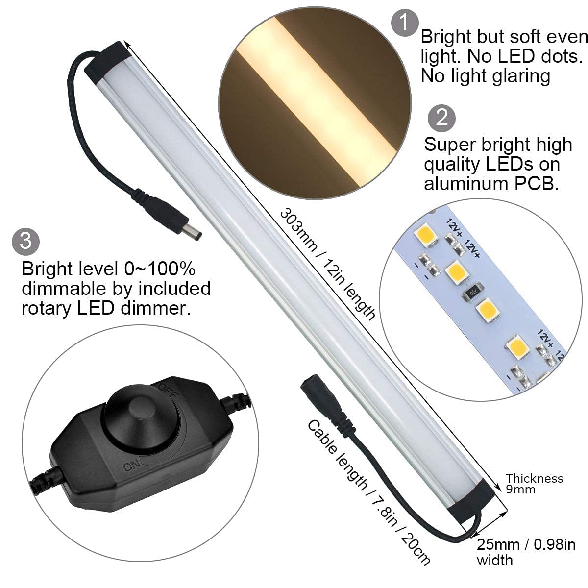 Litever Super Bright Slim Under Cabinet LED Light Kit (6-Light-Bar-Kit) 31W Warm White 3000K Dimmable Plug in or Hardwired 2-Way Power Splitter for Kitchen Counter Cabinets Shelf Lighting