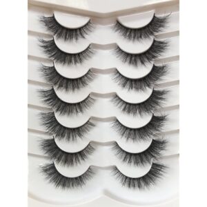 pooplunch false eyelashes cat eye look fluffy wispy faux mink lashes 7 pairs 14mm natural extension volume 8d soft curly fake eyelashes strips pack