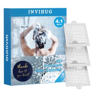 invihug 25 pack, disposable shower drain hair catcher mesh stickers, 4.1 inch hair catchers for shower