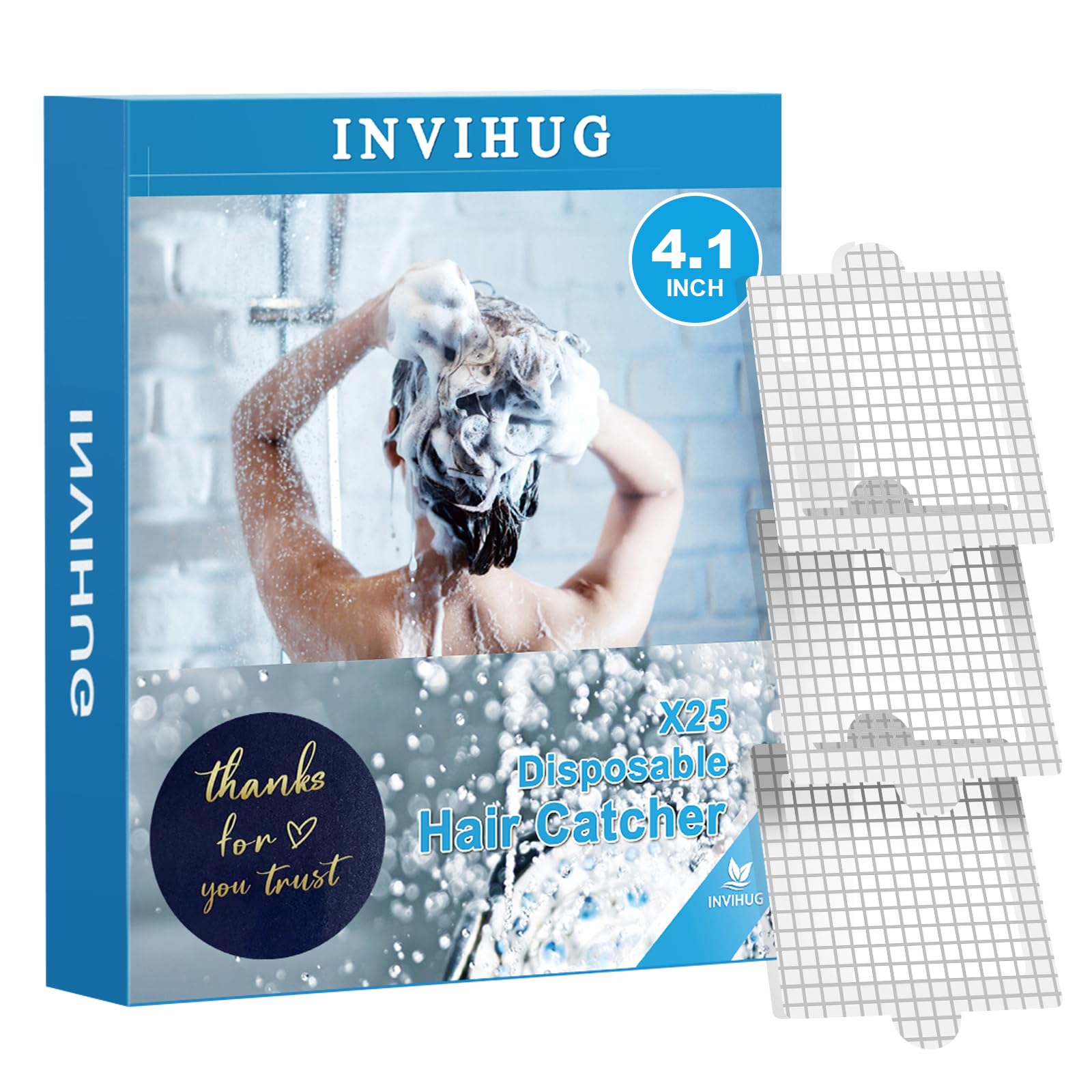 INVIHUG 25 Pack, Disposable Shower Drain Hair Catcher Mesh Stickers, 4.1 inch Hair Catchers for Shower