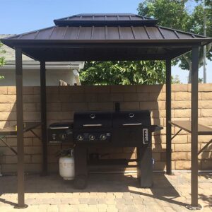 PURPLE LEAF 6' X 8' Hardtop Grill Gazebo for Patio Permanent Metal Roof with 2 Side Shelves Deck Yard Tent Aluminum Garden Outside Sun Shade Outdoor BBQ Canopy