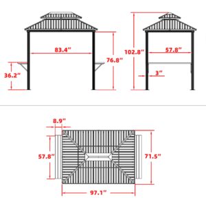 PURPLE LEAF 6' X 8' Hardtop Grill Gazebo for Patio Permanent Metal Roof with 2 Side Shelves Deck Yard Tent Aluminum Garden Outside Sun Shade Outdoor BBQ Canopy